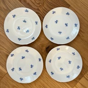 Vintage Chodziez Made in Poland Blue Floral Salad Plates.  Set of Four.